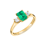 18ct GOLD 0.56ct EMERALD CUT EMERALD W/ 2 PRINCESS CUT SIDE DIAMONDS